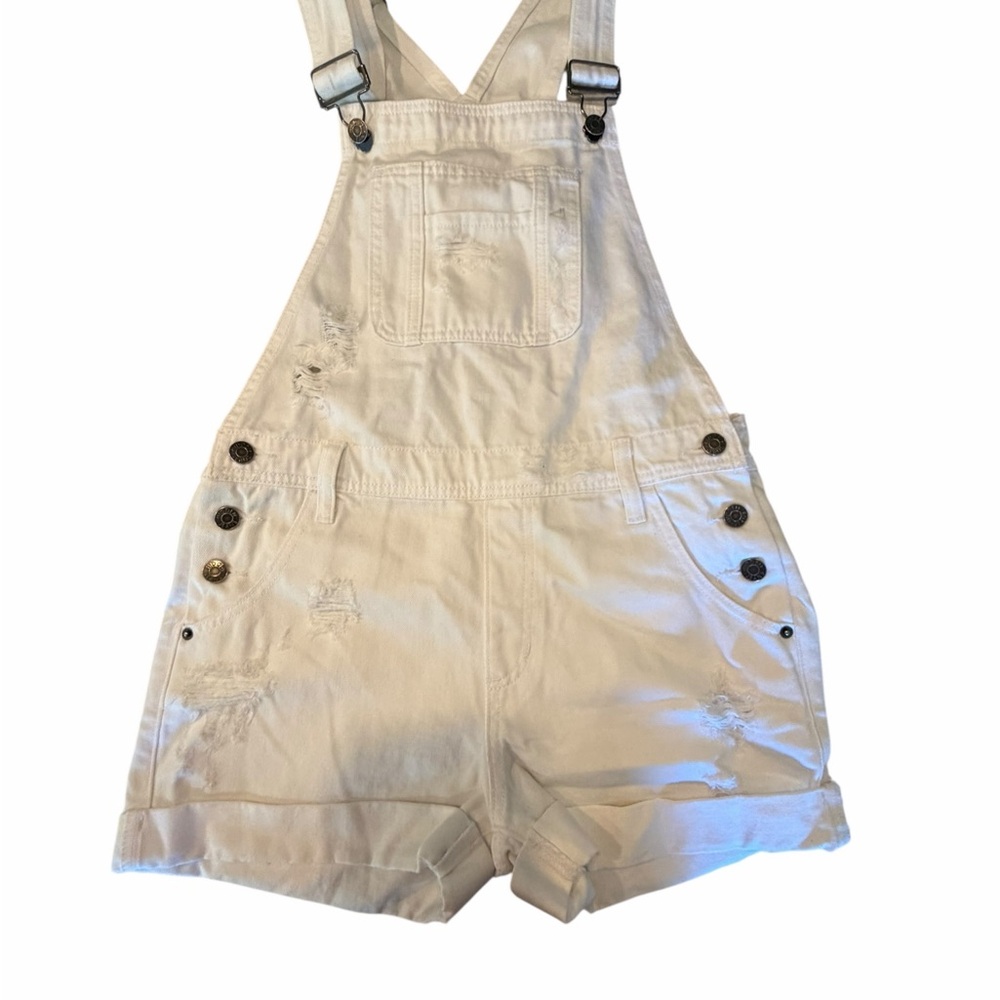 Hidden White Denim Short Overalls